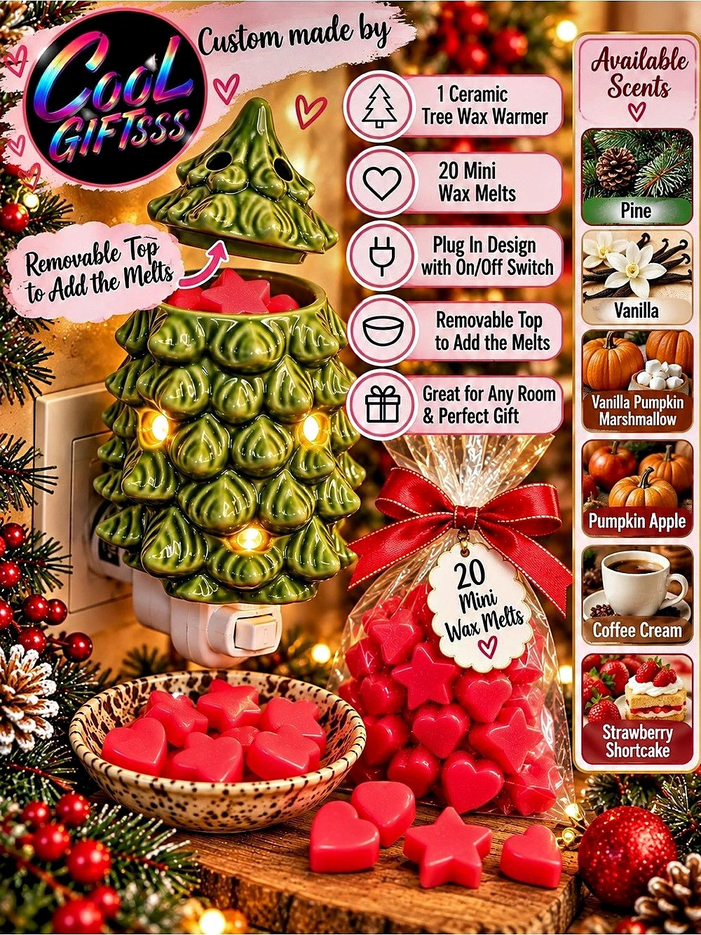 Christmas Tree Wax Warmer Gift Set + 20 Mini Wax Melts | Custom Made by coolgift